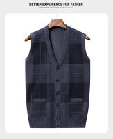 Suéter De Casual Para Hombre Chaqueta Sin Mangas Gruesa Para Otoño E Invierno Cardigan Con Estampado Rayado Cuello En V - details 13