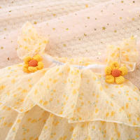 Vestido De Princesa Para Bebé Niña Verano Color Sólido Con Flores Malla Ligera Y Delgada Manga Volante Dulce Vestido De Niña - details 14