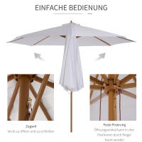 Parasol Madera Parasol Jardín Parasol Balcón Bambú Crema Blanco Parasol Madera 300cm - details 2