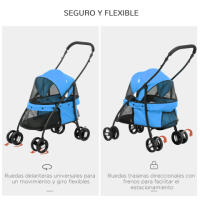 PawHut Cochecito para Mascotas Plegable Carrito para Perros y Gatos con Ventanas de Malla Cojín Lavable Correas de Seguridad Cubierta de Tela Oxford y Marco de Acero 82x47x97 cm - details 5