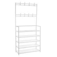 Zapatero de 5 pisos con colgadores 2 en 1, estantería fácil instalación estructura metal medidas 173 x 60 x 26 cm color blanco y negro mueble de recibidor - details 6