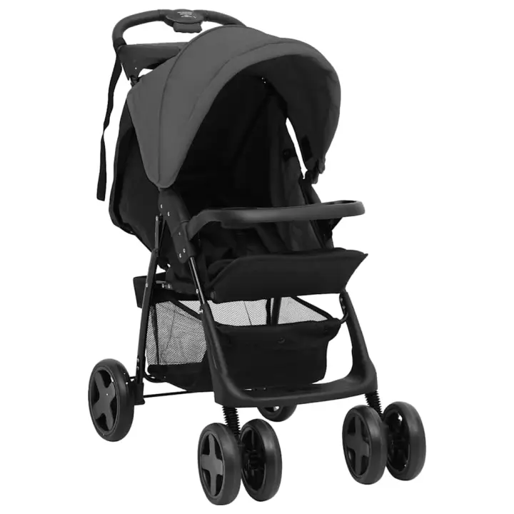 vidaXL Carrito de bebés 2 en 1 de acero y negro en color Gris oscuro/Gris claro - 1