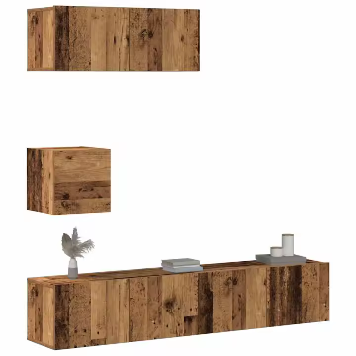 vidaXL Conjunto de mueble de TV 4 piezas montado la pared madera vieja - 1