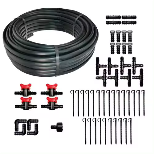 DRIPALIA - Kit de riego por goteo con 50 metros de tubería de 16 con goteros integrados de 4 l cada 33 cm y 54 accesorios de montaje - 1