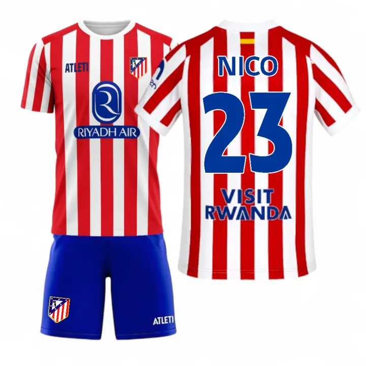 Atletico de Madrid - Camiseta Oficial 25-26 | Nico #23 | Primera Equipación | Escudo Bordado Producto Licenciado | Niño y Adulto | Unisex Rojiblanca - 1