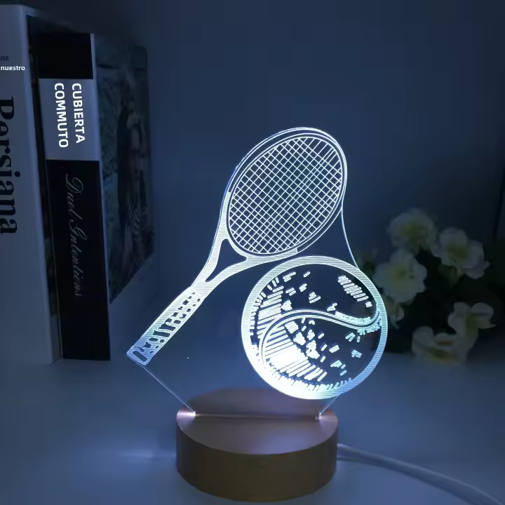 Lámpara De Mesa LED 3D De Madera Con Luz Nocturna De Tenis Cambio De 7 Colores USB Decoración Para El Hogar Regalos Para Fanáticos De Tenis - 1