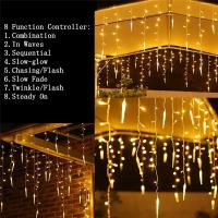 Luces LED De Navidad Con 8 Modos Garrafales EU Enchufe Esponja De Nieve Para Ventana Cortina Decoración De Jardín Guirnalda De Icicles - details 12