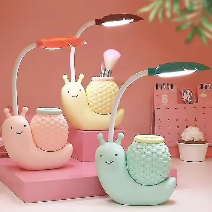 Lámpara de escritorio LED con forma de Caracol, Bonita Luz Nocturna para estudiantes, estudio, Lectura, con portalápices, - 1