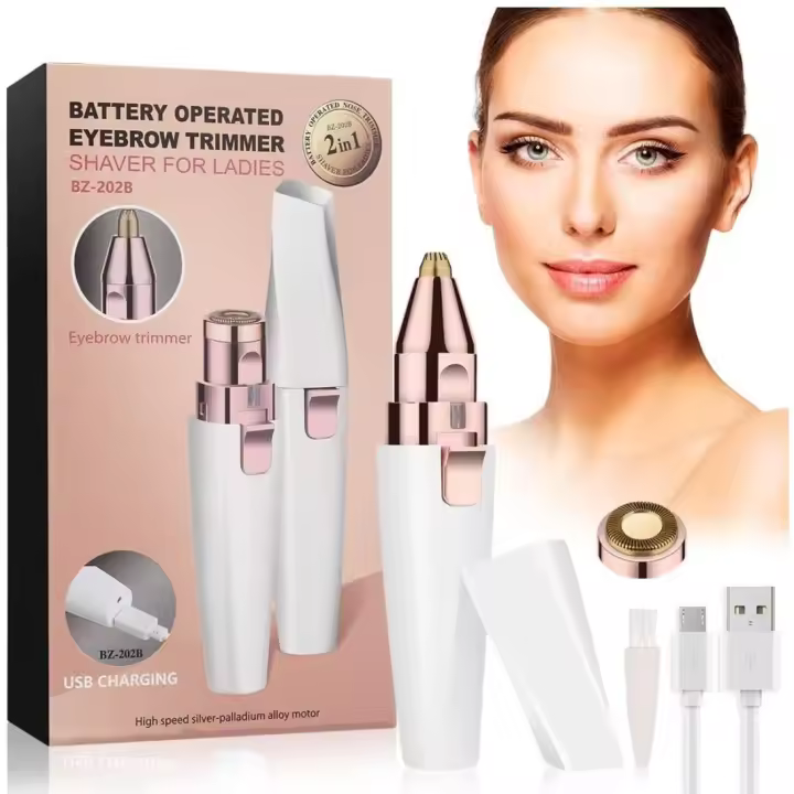 Depiladora Facial Mujer Electrica 2 en 1 Depiladora Cejas Mujer, Device de Depilación de Rostro Femenino, USB Recargable Impermeable Portátil sin Dolor Luz LED para Cara Nariz Labio,Blanco - 1
