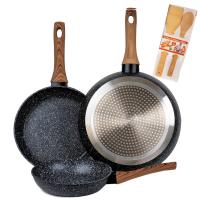 Set de 3 Sartenes 20/24/28cm con Revestimiento Antiadherente a la Piedra en Aluminio forjado. Incluye set de utensilios de bambu. Mango ergonomico, facil limpieza, apto para induccion y todo tipo de cocina. - details 3