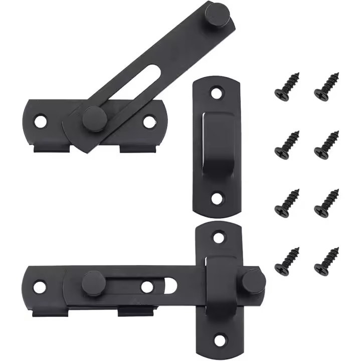 Juego de 2 pestillos de puerta corredera de acero inoxidable, pestillo de palanca, cerradura de puerta, puerta negra mate para puertas, ventanas, jardines, con tornillos de montaje - 1