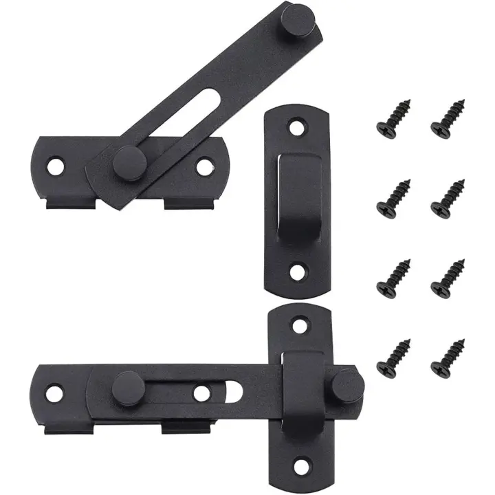 Juego de 2 pestillos de puerta corredera de acero inoxidable, pestillo de palanca, cerradura de puerta, puerta negra mate para puertas, ventanas, jardines, con tornillos de montaje - 1