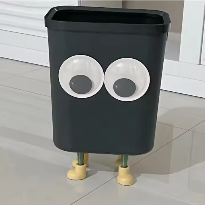 Bandeja De Basura Grande Con Ojos Divertidos Y Pies Para Casa Oficina Baño Contenedor De Residuos Para Cocina Recipiente De Papel Papelera - 1