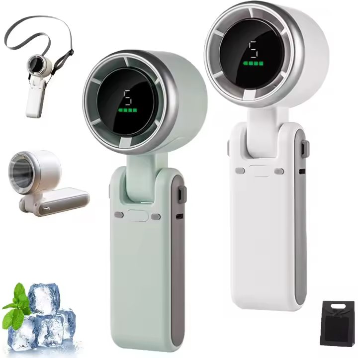 Ventilador portátil turbo de mano, miniventilador 3 en 1, plegable, 180°, potente, con 5 velocidades, recargable por USB, para viajes (2 unidades) - 1