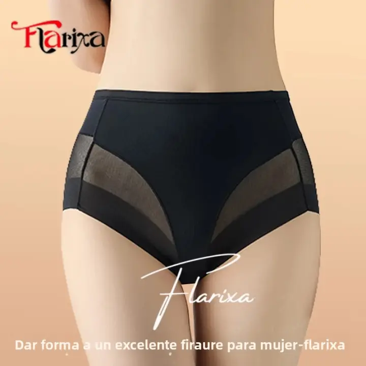Flarixa Bragas De Malla Con Cintura Alta Para Mujer Shaper Slimming De Seda Hielo Briefs De Encaje Elástico Lencería Femenina - 1