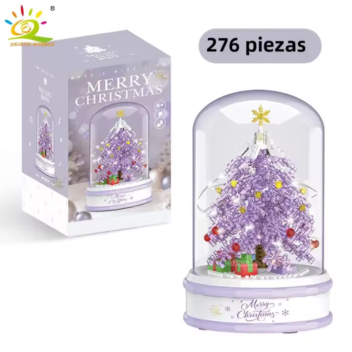 Caja De Música De Árbol De Navidad HUIQIBAO Con Bloques Micro En Rosa Morado Y Azul Juguete Educativo Para Niños Regalo De Navidad - 1