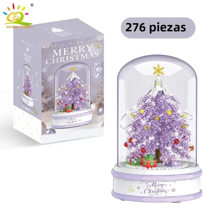 Caja De Música De Árbol De Navidad HUIQIBAO Con Bloques Micro En Rosa Morado Y Azul Juguete Educativo Para Niños Regalo De Navidad - 1