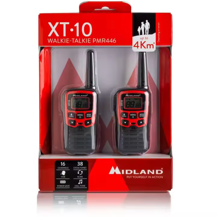 MIDLAND XT10 WALKIE TALKIE PAR INFORMADO 4 KM 16 CANALES 38 TONI VOX CALL SCAN MDLXT10 Radio Microtelfonos OFERTAS - 1
