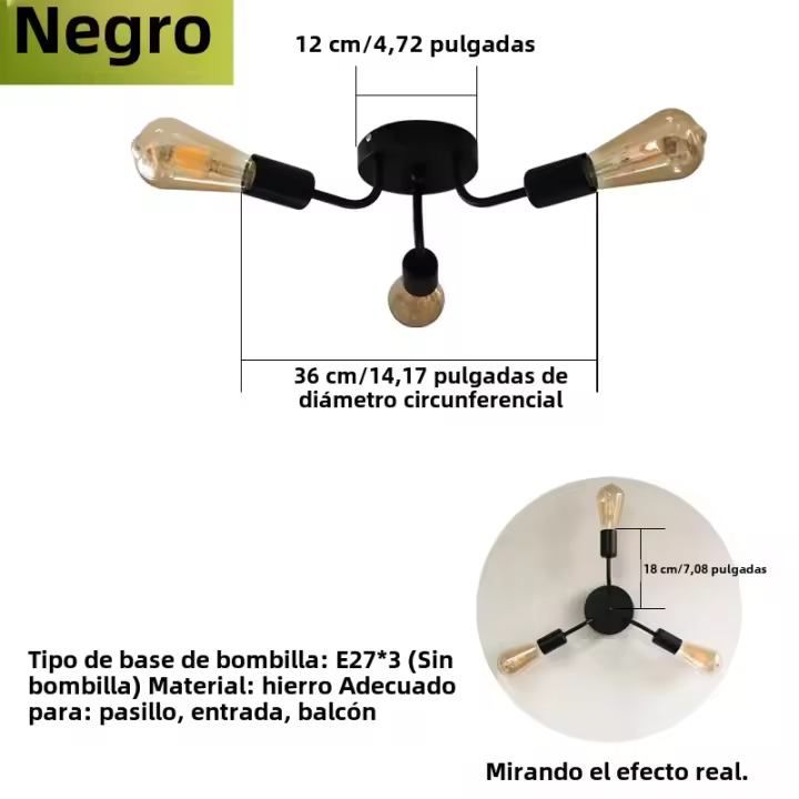 1Pc Lámpara Colgante Industrial Retro Negra Para Techo Con Base E27 Para Sala De Estar Dormitorio Cocina Sin Bombilla Incluida Moderno Estilo Metálico AC 110-240V - 1