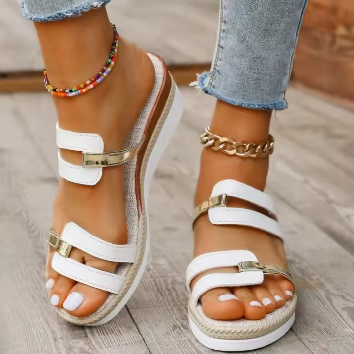 Sandalias De Verano Para Mujer Moda Confortables Deportivas Abiertas Antideslizantes Corte Salpicado Suaves Tacón Anudado Talla Grande 43 - 1
