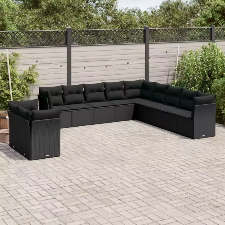 vidaXL Set de sofás de jardín 11 pzas y cojines ratán sintético negro - 1