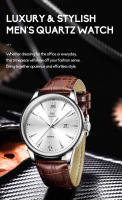 Reloj De Negocios Lujo Para Hombre OLEVS Con Correa De Cuero Resistente Al Agua Y a La Choque Movimiento Cuarzo Display Numeral Romano Estilo Casual - details 2