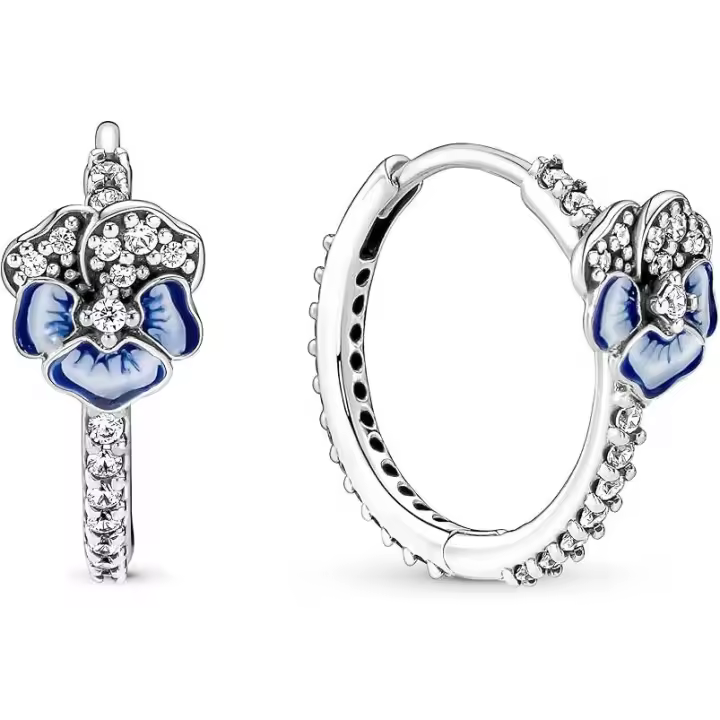 Pendientes Pandora de aro Flor azul，Incluye Caja Original - 1