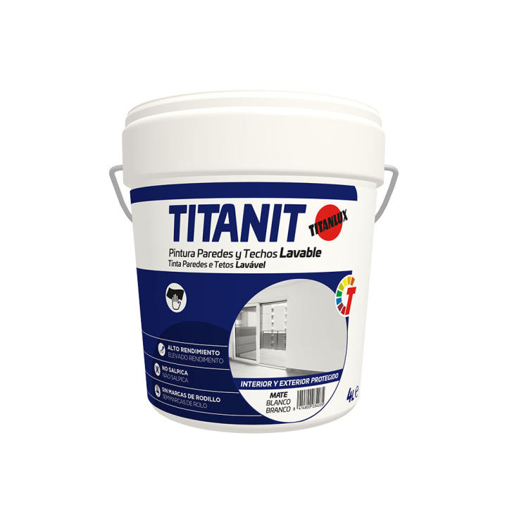 Pintura para paredes y techos lavable titanit mate blanco interior y exteriores protegidos  4l titanlux 029190004