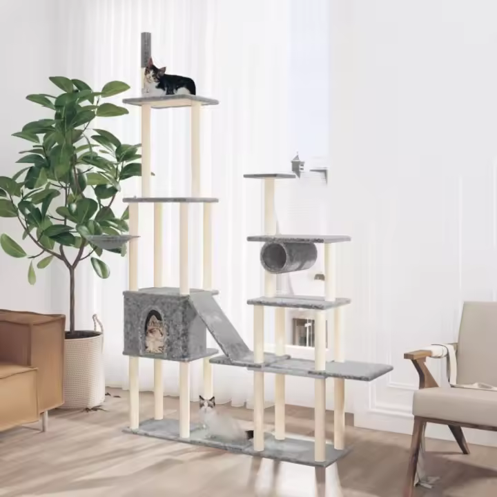 vidaXL Rascador para gatos con postes de sisal 279 cm Color Crema,  Gris claro,  Gris oscuro y mas - 1