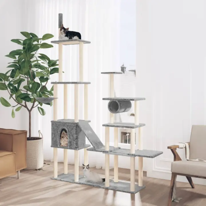 vidaXL Rascador para gatos con postes de sisal 279 cm Color Crema,  Gris claro,  Gris oscuro y mas - 1