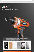 Taladro Inalámbrico LYUWO 20V 40N.m 25+1 Sin Cable Con Chorro Sin Fin Herramienta Eléctrica Para Perforar En Acero En Madera En Cerámica Batería Incluida - details 2