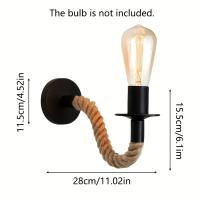 Lámpara De Pared Vintage Con Cordón De Henequén Y Madera Para Interior Y Exterior Estilo Industrial E27 Sin Bombilla - details 4