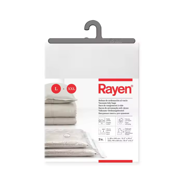 Rayen - Bolsas al vacío para ropa. Fundas de almacenaje de ropa al vacio. Pack de 2 bolsas (80 x 100 cm y 90 x 130 cm). Transparente - 1