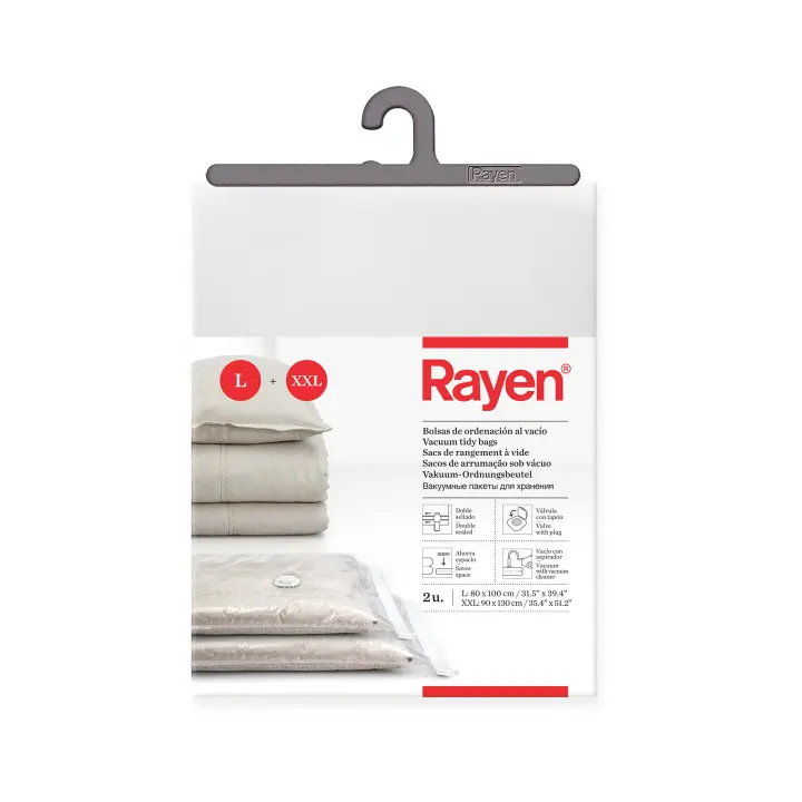 Rayen - Bolsas al vacío para ropa. Fundas de almacenaje de ropa al vacio. Pack de 2 bolsas (80 x 100 cm y 90 x 130 cm). Transparente - 1