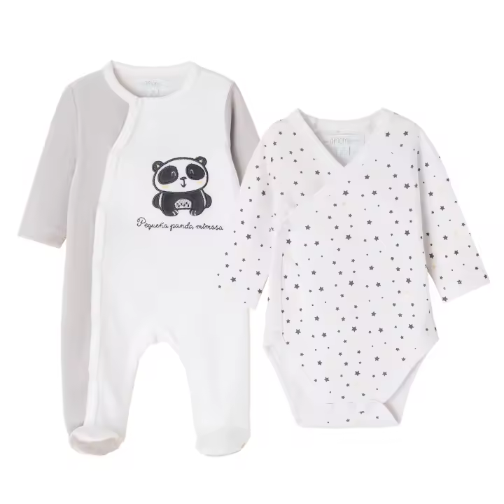 Amomi Conjunto Recién Nacido Bodi + Pijama de Terciopelo a Juego Cruzado Automático Ositos - 1