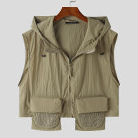 Chaleco De Hombre Con Capucha Y Bolsillos Cierre De Cremallera Sin Mangas Estilo Casual Moda 2024 Talla S-5XL INCERUN - details 4