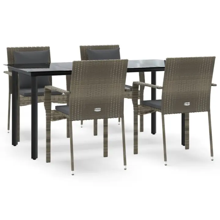 vidaXL Set comedor jardín 5 pzas y cojines ratán sintético negro gris - 1