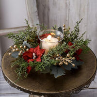 1Pc Guirnalda De Navidad Con Pino Y Vela Anillo De Flores Artificiales Decoración Para Mesa De Fiesta En Casa - details 5