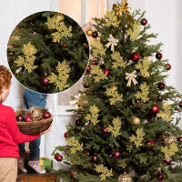 5Pcs Ramas De Pino Artificiales Para Navidad Decoración De Casa Con Guirnalda De Oro Brillante Adorno De Árbol De Navidad - details 4