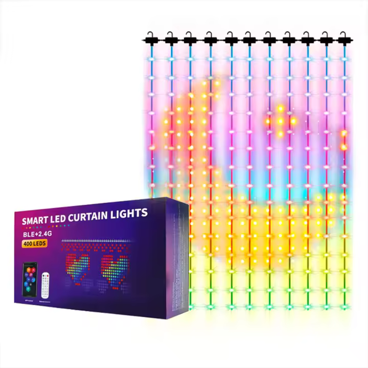 Ventronik Luces de Cortina Bluetooth RGB Inteligentes impermeable, 2x2m 600 Led, Luces LED de Cortina Personalizable, Posibilidad de crear cualquier diseño, Juego de Luces de Cortina para Navidad , Discotecas, Bodas - 1