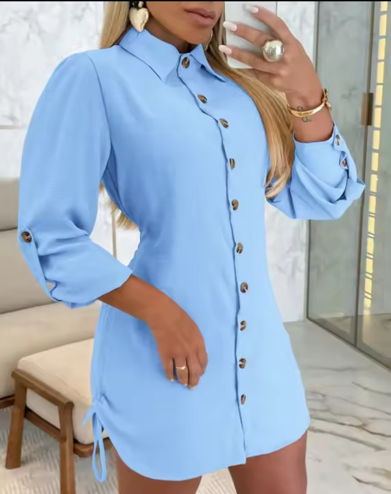 Vestido Casual De Verano Para Mujer Estilo Minimalista Cuello En V Manga Corta Blanco Con Bolsillos Tipo Camisa Suéter De Lino Y Algodón Vestido Holgado - 1