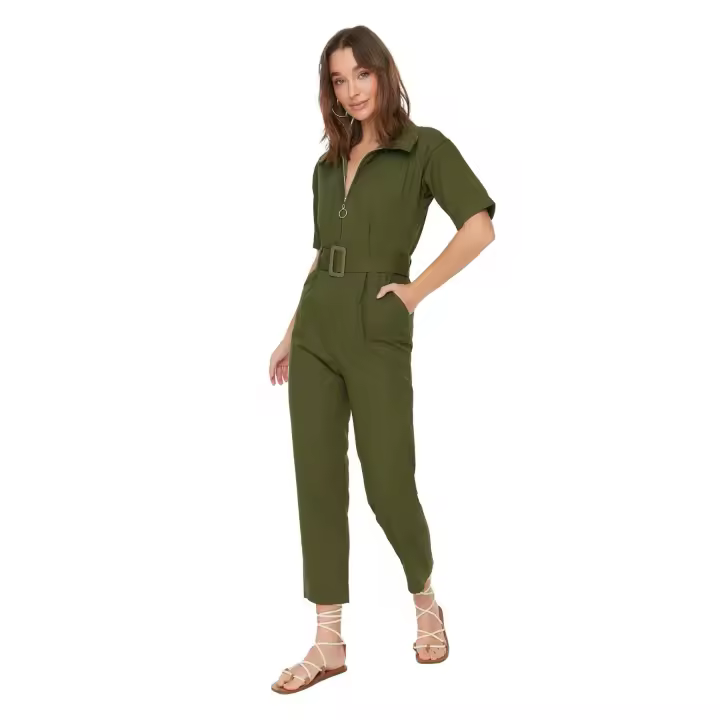 Trendyol Khaki Belted Zipper Detailed Woven Jumpsuit Twoss20Tu0064 - 1