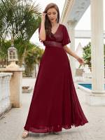 Vestido De Novia Sastre Unithorse Elegante Con Encaje Y Mariposa En Manga Chiffon Para Damas De Honor V-Neck Largo Al Piso - details 5
