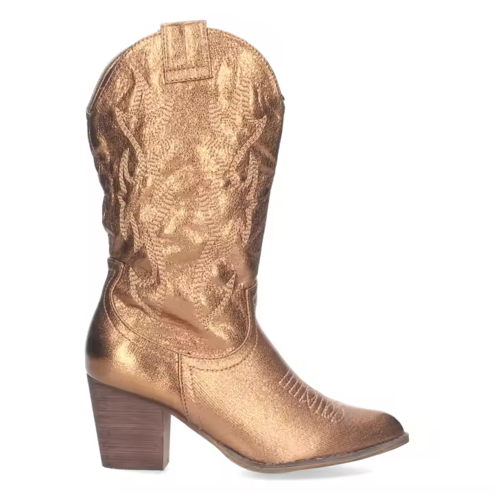 PuntoSalao Botas camperas de tacon ancho bordado en caña mujer color bronce - 1