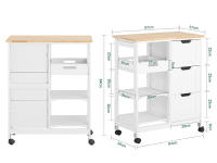 Carro de Almacenamiento Mueble Auxiliar de Cocina Carrito de Servir con 3 Cajones y 3 Estantes Blanco 68 x 38 x 85 cm FKW79-W ES - details 6