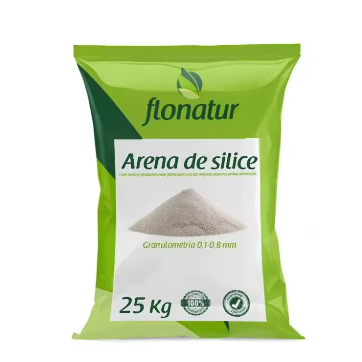 Flonatur. Arena de silice para cesped Artificial. Saco 25kg, arena de gatos, pavimentos decorativos, deportivos, pistas de pádel, fútbol. Granulometría 0,1-0,8. - 1