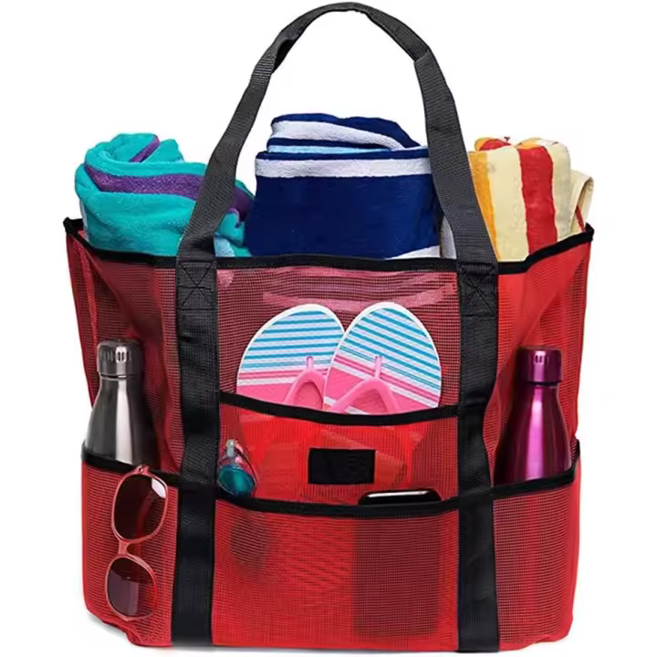 Mesh Beach Bag, Large Mesh Beach Tote Bag, Foldable Beach Toy Mesh Bag, Sandproof Tote Bag, for Clothes, Toys, Towel, Gym, Pool, Travel - 1