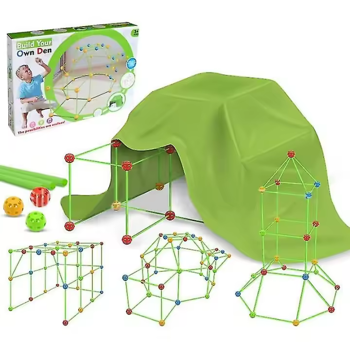 Tienda de campaña infantil, kit de construcción de cabaña infantil, tienda de campaña con túnel de castillo, para interior y exterior (36 bolas, 51 palos y tienda incluida) - 1