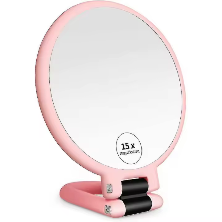 1 espejo de mano con aumento de 15x, pedestal de doble cara y espejo de maquillaje de imagen real. - 1
