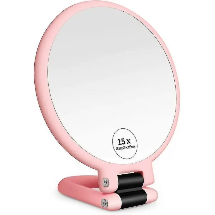 1 espejo de mano con aumento de 15x, pedestal de doble cara y espejo de maquillaje de imagen real. - 1